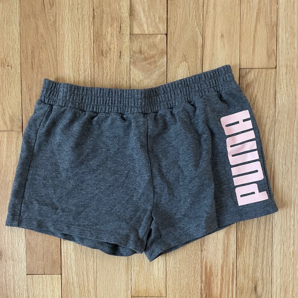 Puma Women's Athletic Shorts in Charcoal with Pink Accent